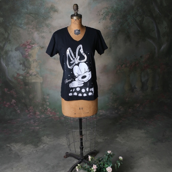 Disney Store Minnie Mouse V-neck T Black Sz Lg - Picture 6 of 7